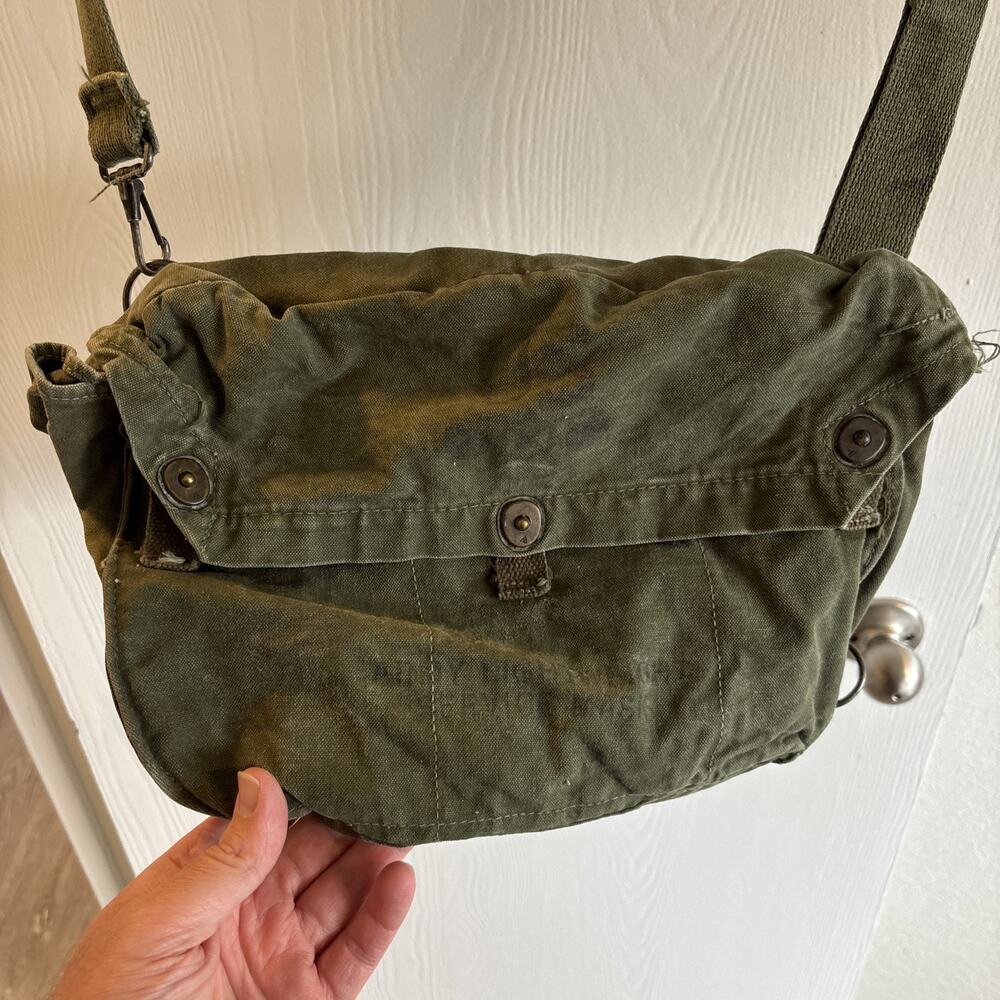 Vintage Army Light Weight Service Mask Canvas Shoulder Messenger Bag